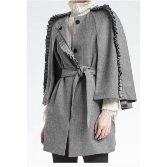 Banana Republic Jackets & Blazers - BANANA REPUBLIC X OLIVIA PALERMO Herringbone Ruffle Cape Academia Wool Blend XS